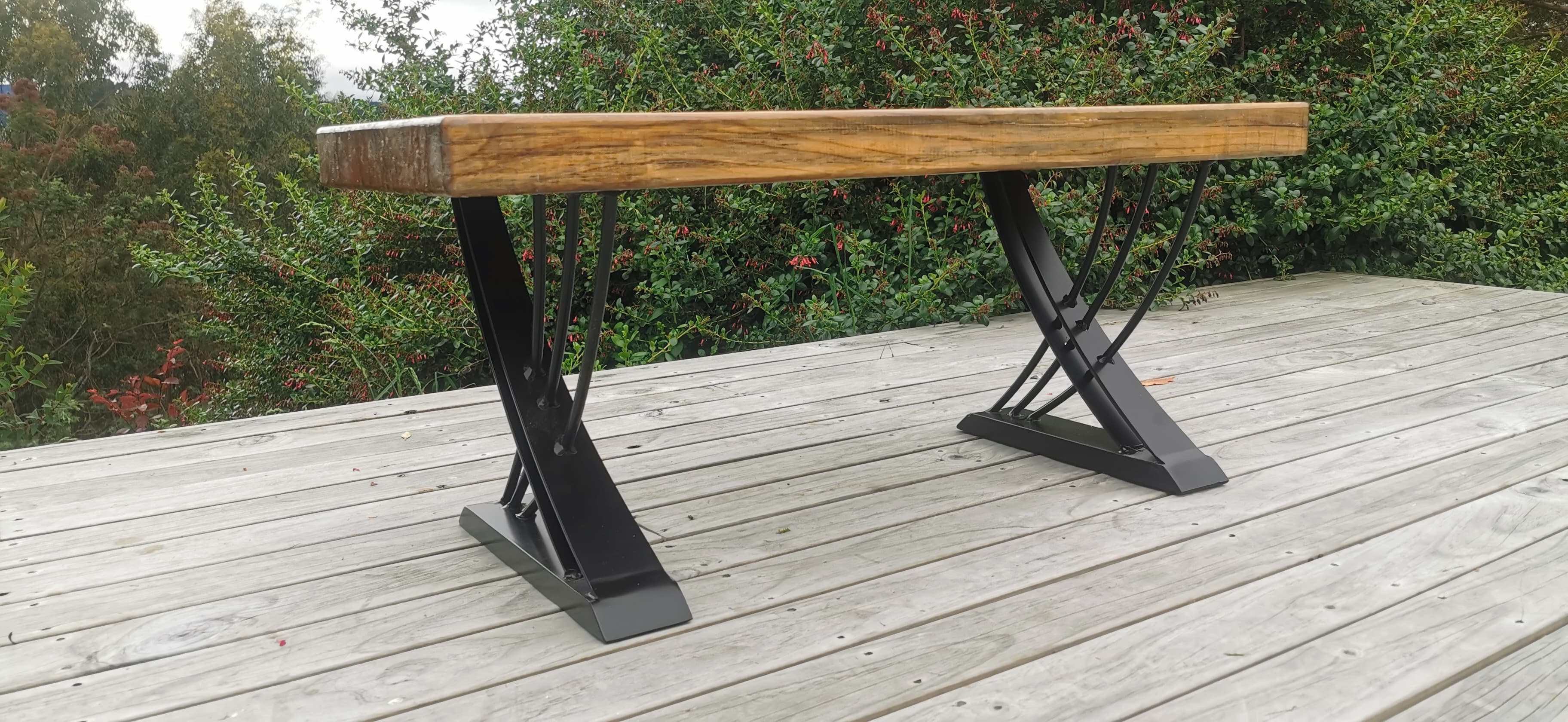 Custom aluminium-framed outdoor table with a timber top